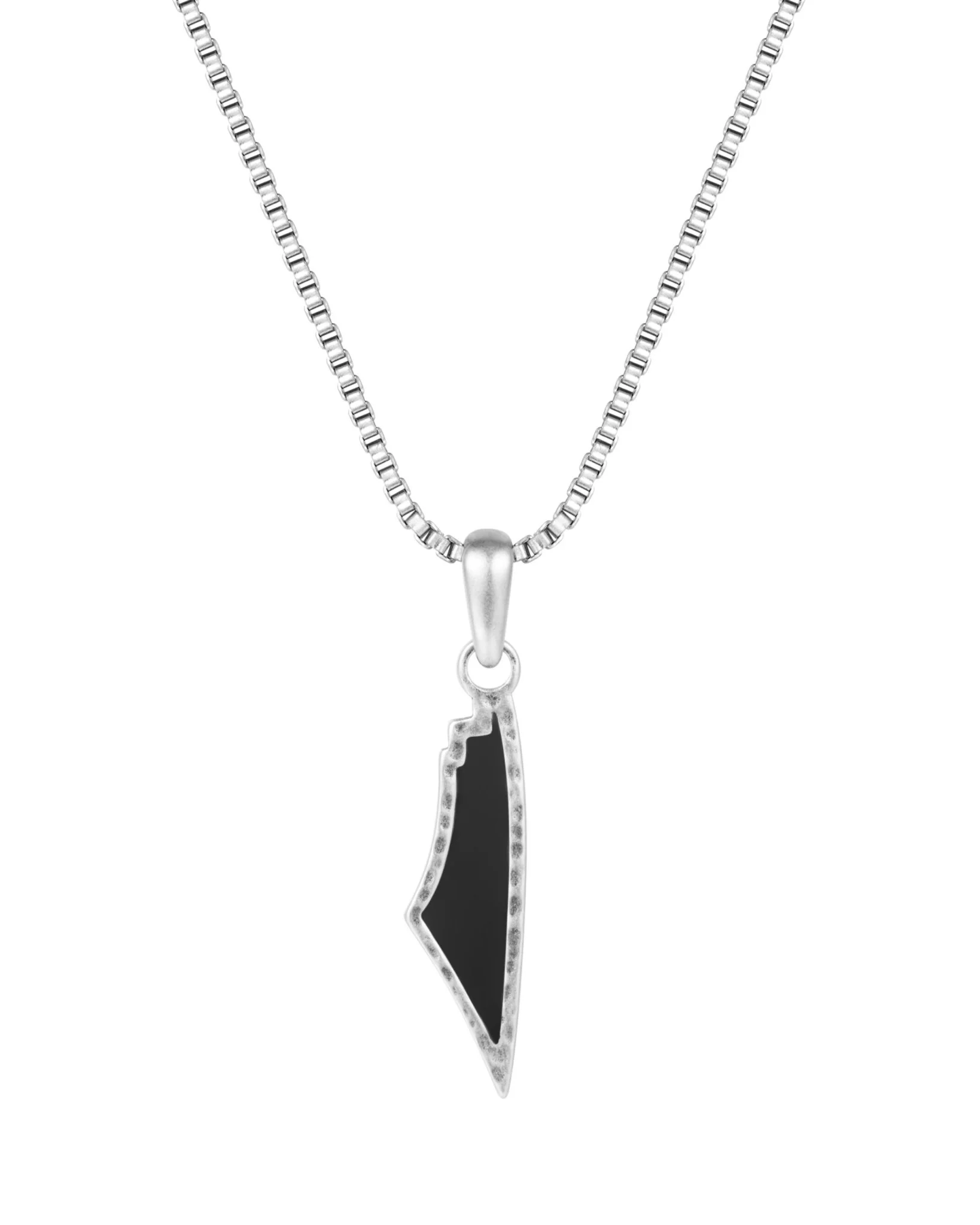 White Agate Stone Map of Palestine Necklace Silver